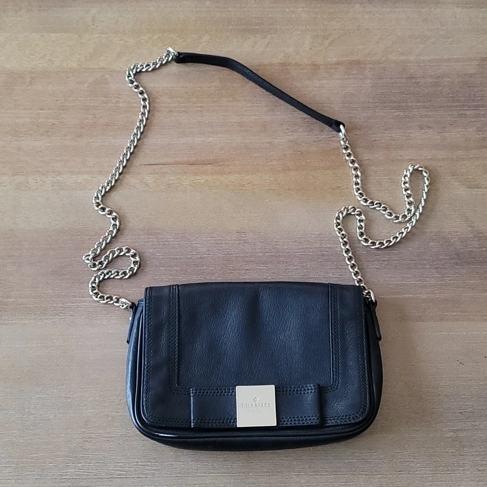 Kate Spade Primrose Hill Kaelin Black Leather Bow Chain Crossbody Bag